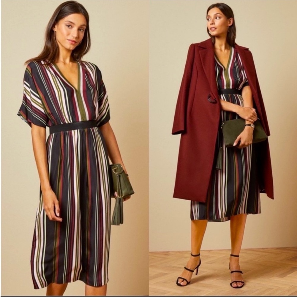 Ted Baker Multicolor Striped Midi Dress with Black Belt